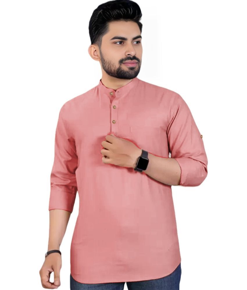     			Navkanj Peach Cotton Blend Men's Shirt Style Kurta ( Pack of 1 )