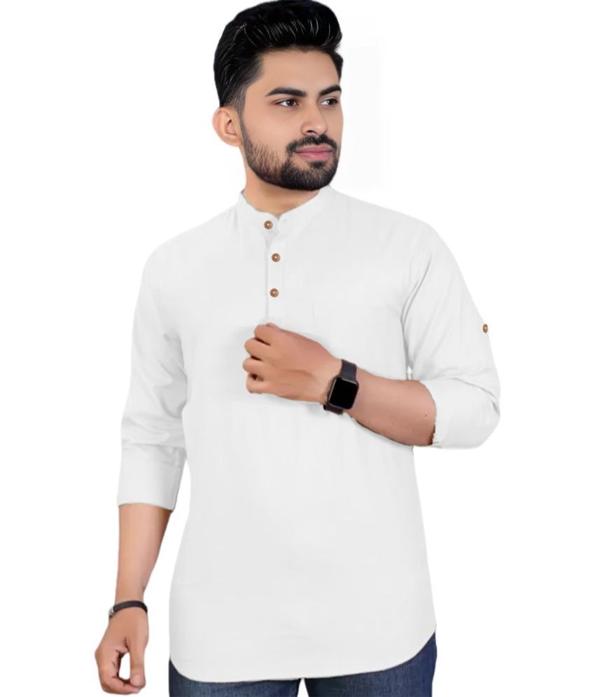     			Navkanj White Cotton Blend Men's Shirt Style Kurta ( Pack of 1 )