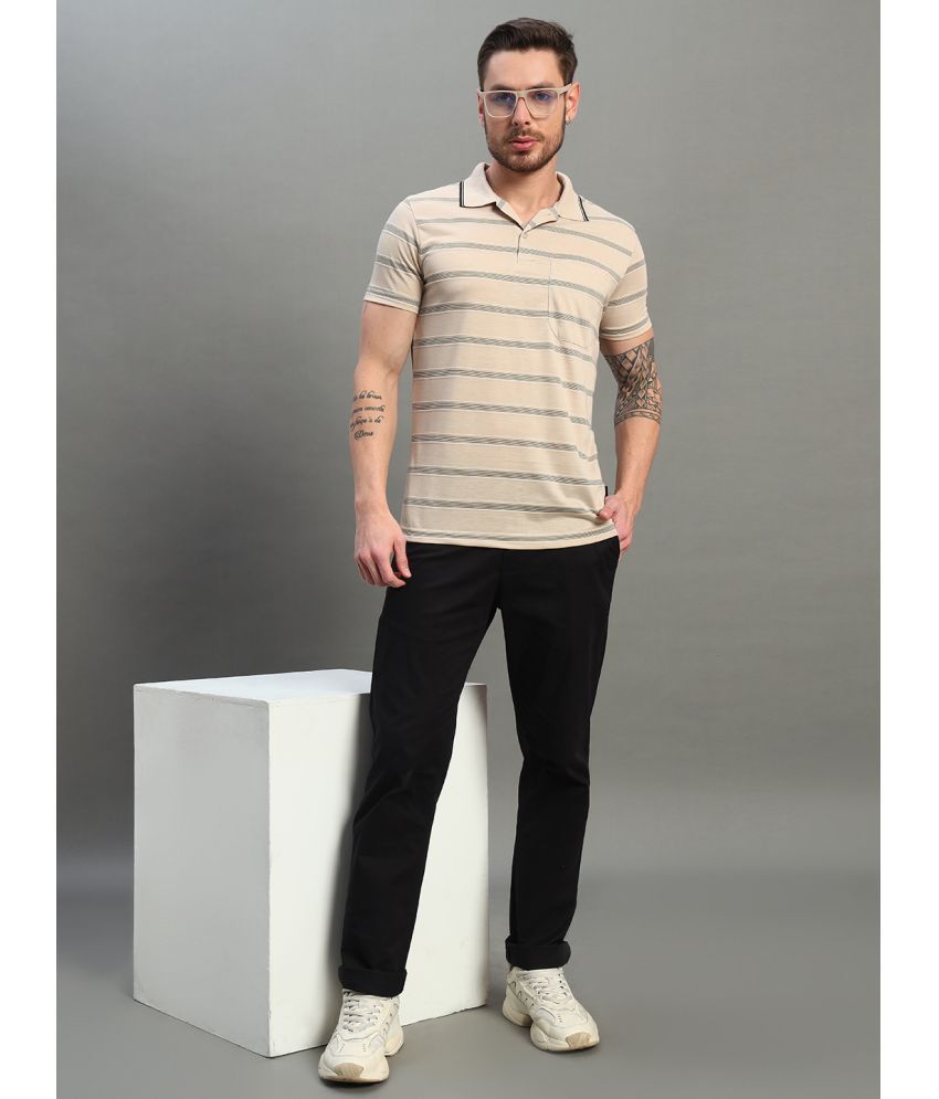     			Nuovo Pack of 1 Cotton Blend Regular Fit Striped Half Sleeves Men's Polo T Shirt ( Beige )