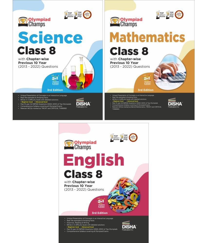     			Olympiad Champs Science, Mathematics, English Class 8 with Past Questions 5th Edition (Set of 3 Books)