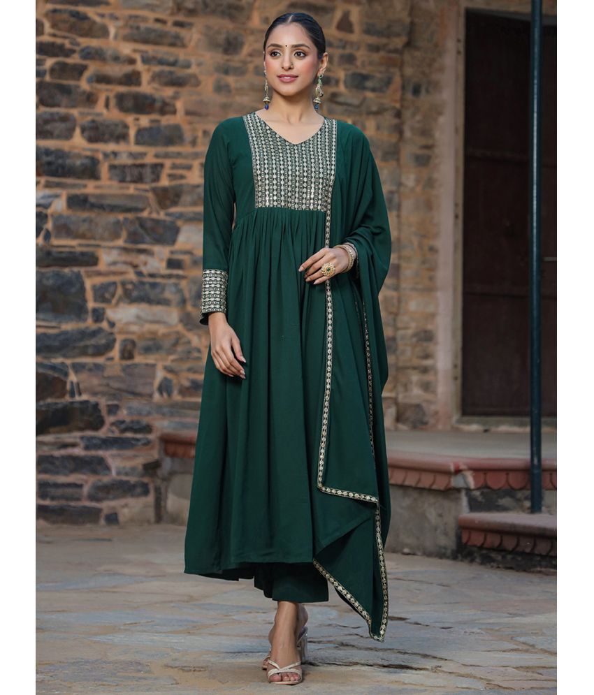     			Vaamsi Georgette Embroidered Kurti With Pants Women's Stitched Salwar Suit - Green ( Pack of 1 )