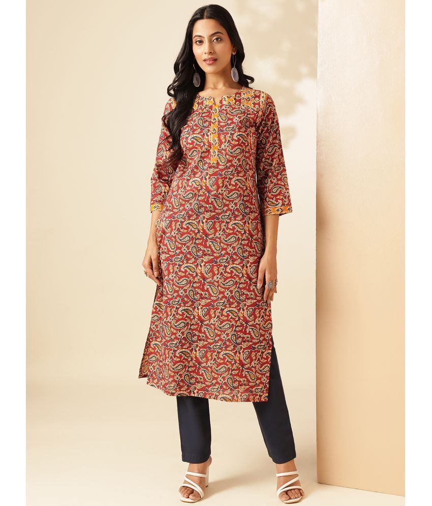     			Vbuyz Pack of 1 Cotton Printed Straight Women's Kurti - ( Red )