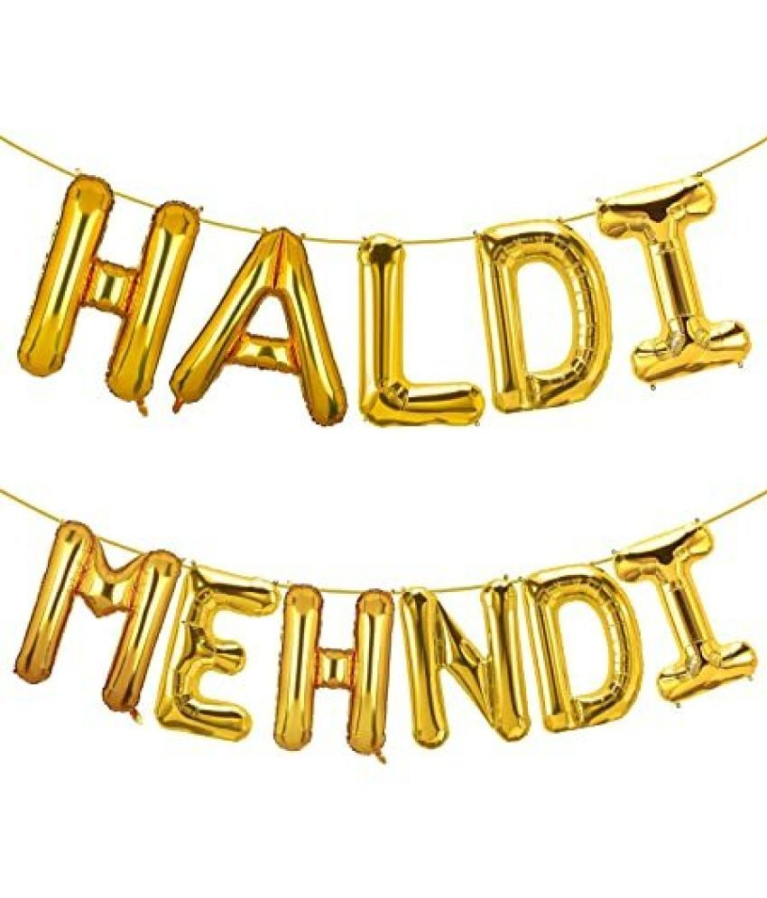     			krido Solid Haldi and Mehndi Decoration Set Letter Balloon  (Gold, Pack of 2)