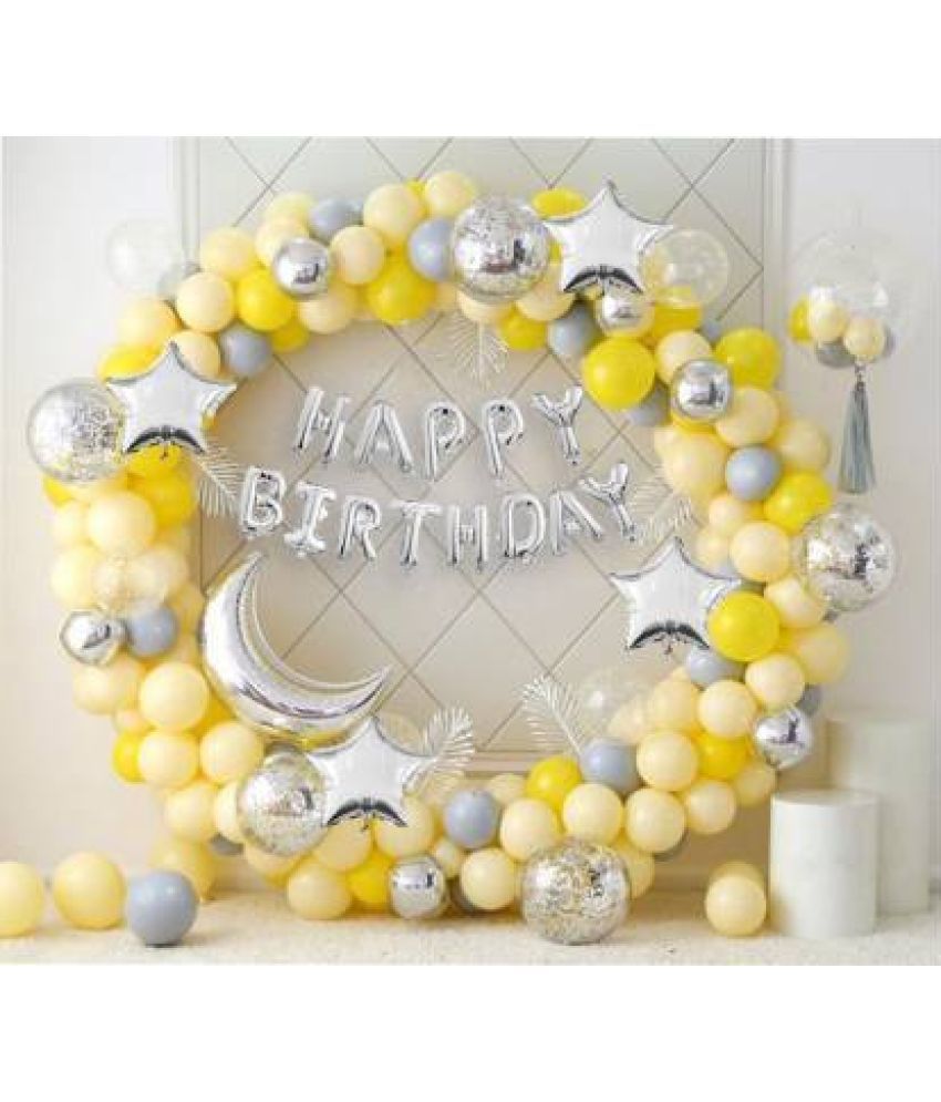     			krido Solid Yellow Grey Silver Balloon Birthday Foil Letter Balloon  (Silver, Grey, Yellow, Pack of 74)