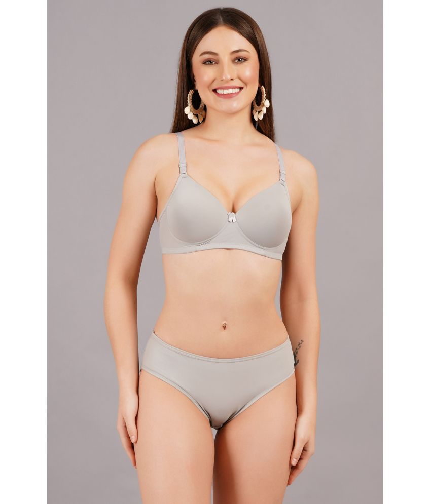     			langry Pack of 1 Lycra Bra & Panty Set For Women ( Grey Melange )