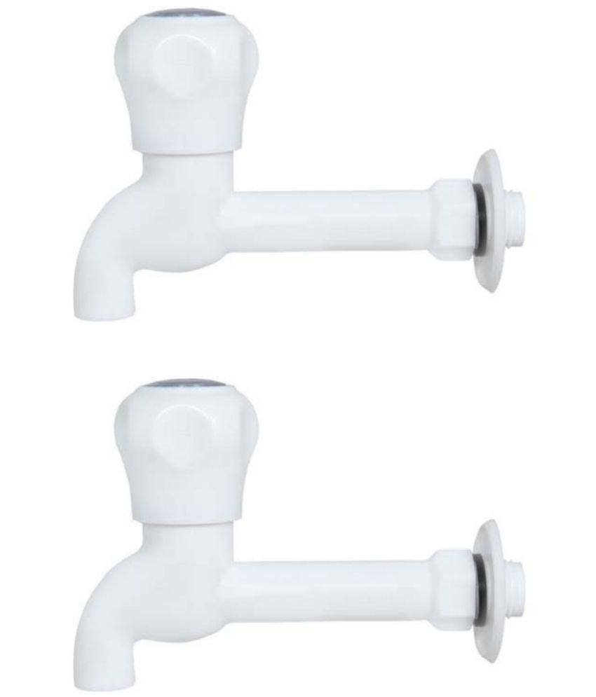     			COSWARE Prince White PVC Long Body Bib Cock Tap - 2 PCS Plastic (ABS) Bathroom Tap (Bib Cock)