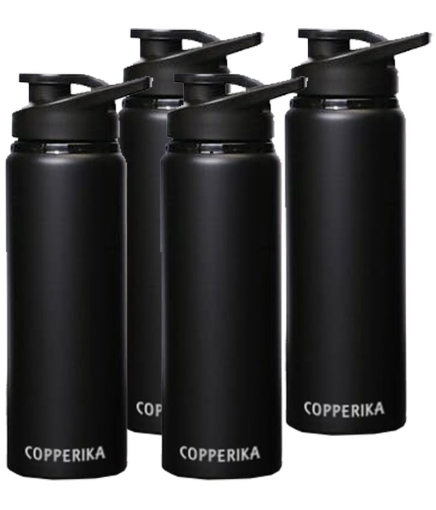     			Copperika Modern Black Matt Stainless Steel 800ml Black Stainless Steel Water Bottle 800 mL ( Set of 4 )