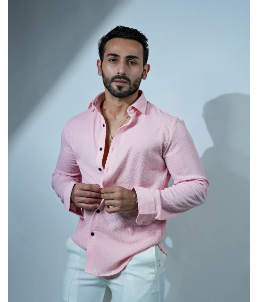     			KITWELL Poly Cotton Regular Fit Self Design Full Sleeves Men's Casual Shirt - Pink ( Pack of 1 )