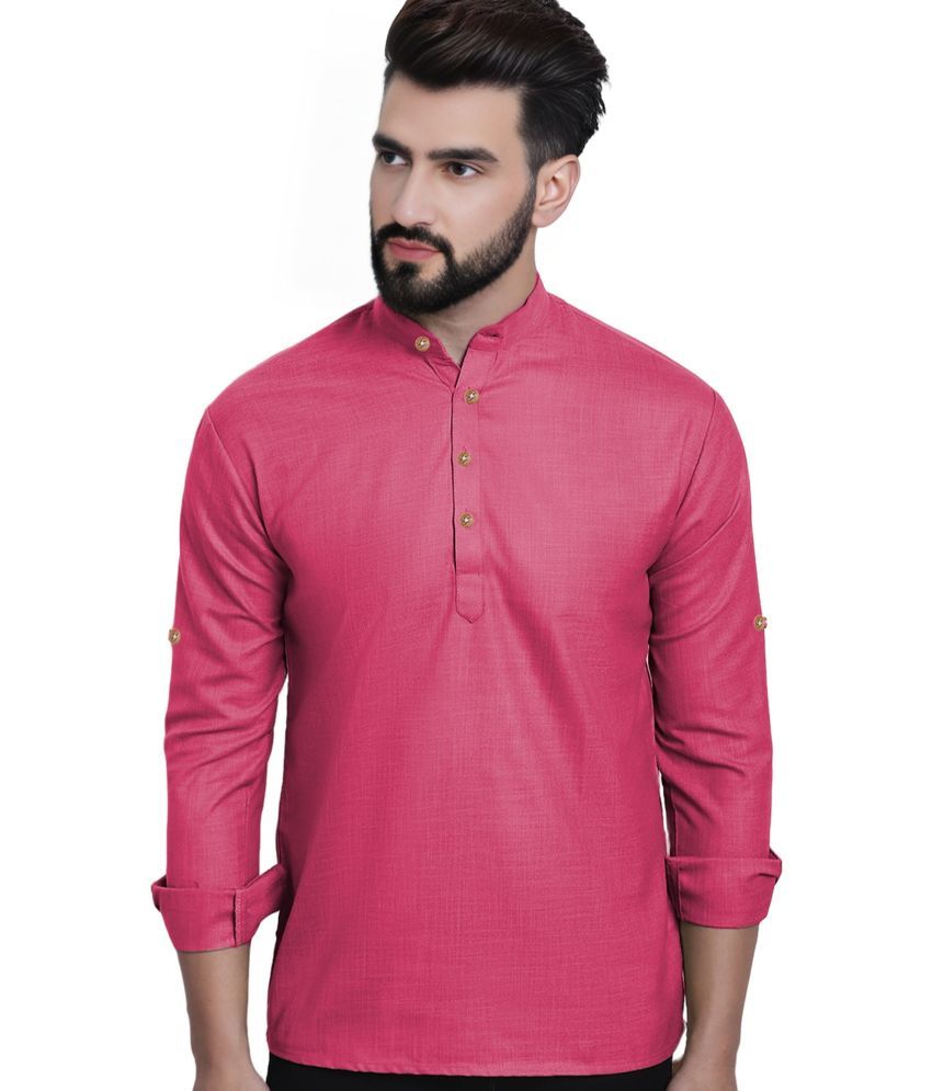     			Navkanj Pink Cotton Blend Men's Shirt Style Kurta ( Pack of 1 )