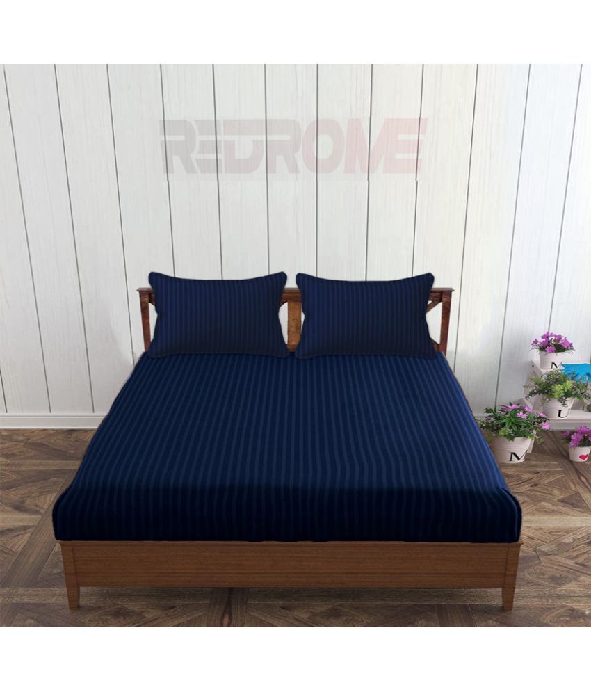     			REDROME Cotton 1 Double Queen Bedsheet with 2 Pillow Covers ( Navy Blue )