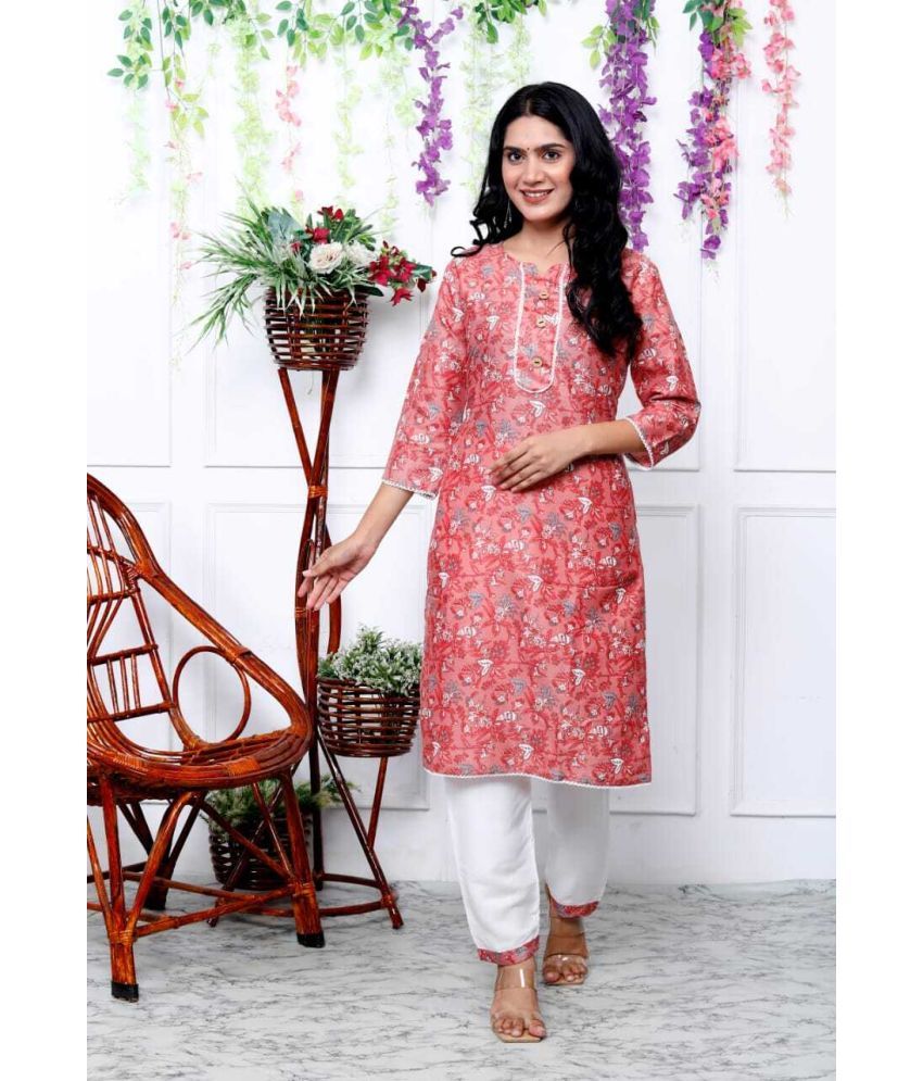     			LOOK N LIKE Viscose Printed Kurti With Pants Women's Stitched Salwar Suit - Pink ( Pack of 1 )