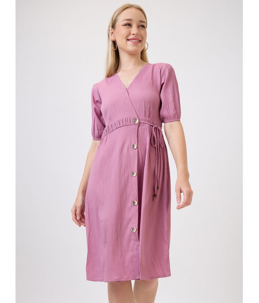     			Amarasha Polyester Solid Knee Length Women's Fit & Flare Dress - Pink ( Pack of 1 )