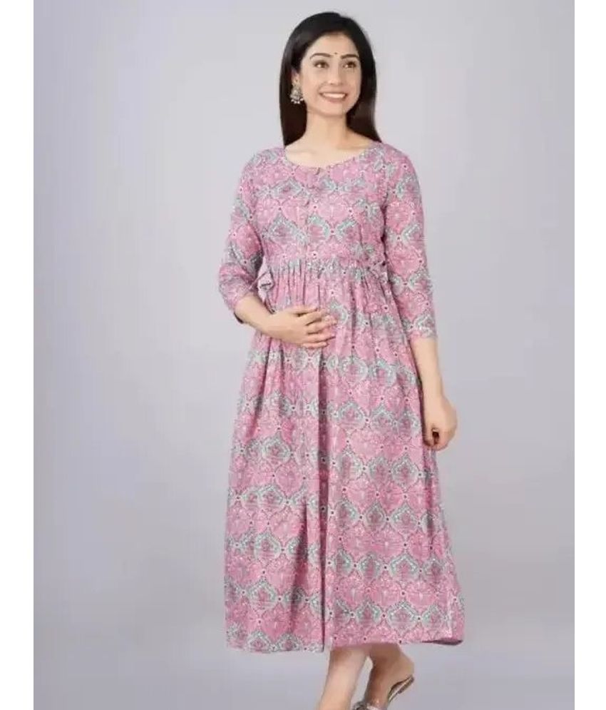     			LOOK N LIKE Pack of 1 Viscose Rayon Printed Anarkali Women's Kurti - ( Pink )