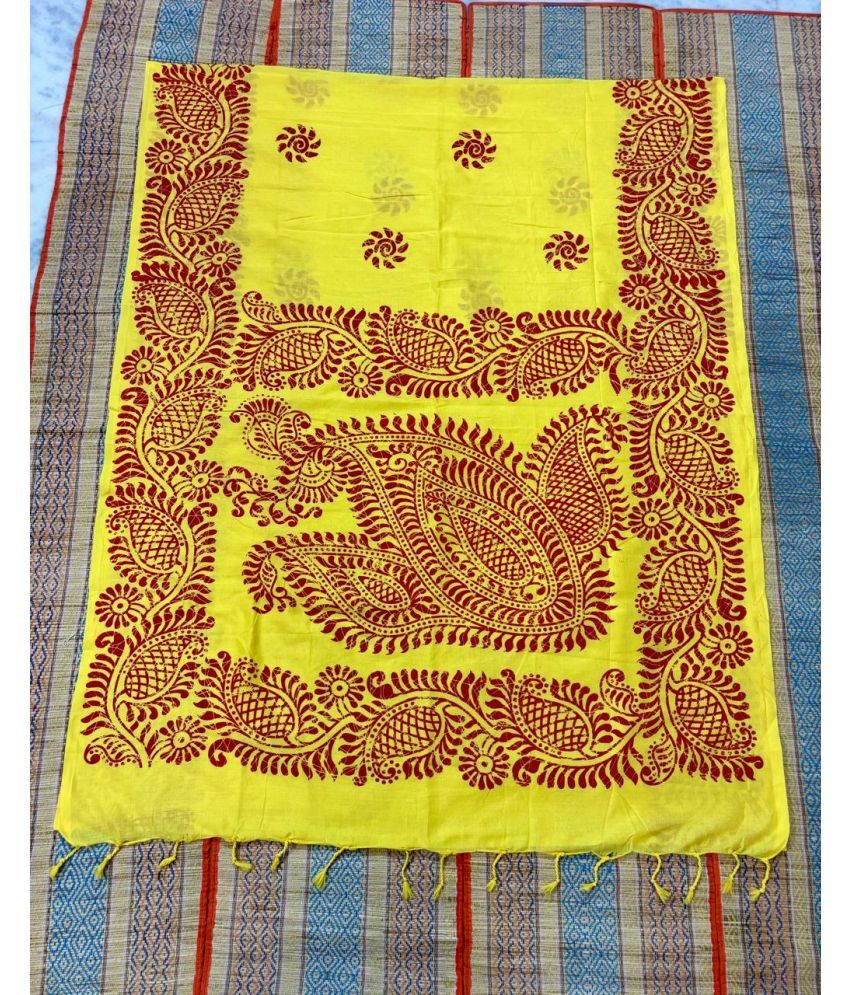     			SARADA HANDLOOM Cotton Woven Saree With Blouse Piece ( Yellow , Pack of 1 )