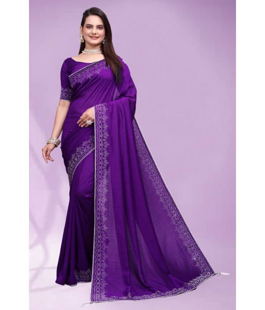     			Sanwariya Silk Georgette Embellished Saree With Blouse Piece ( Lavender , Pack of 1 )