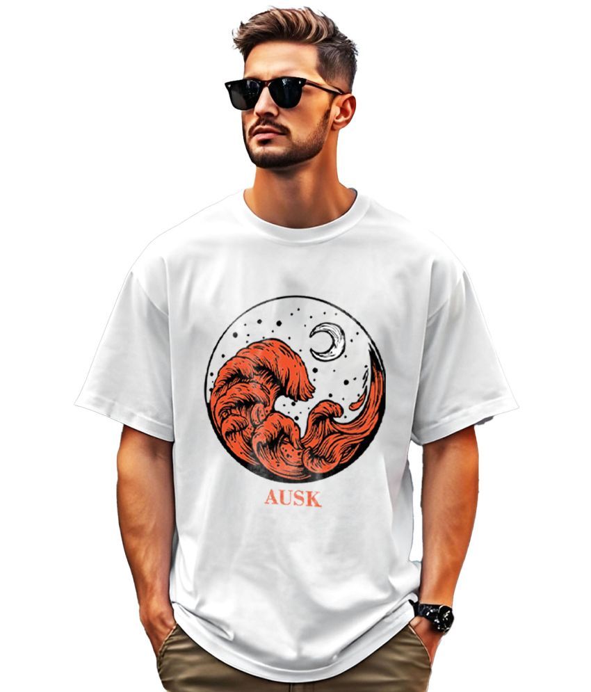     			AOOSH Cotton Oversized Fit Printed Half Sleeves Men's Round T-Shirt - White ( Pack of 1 )