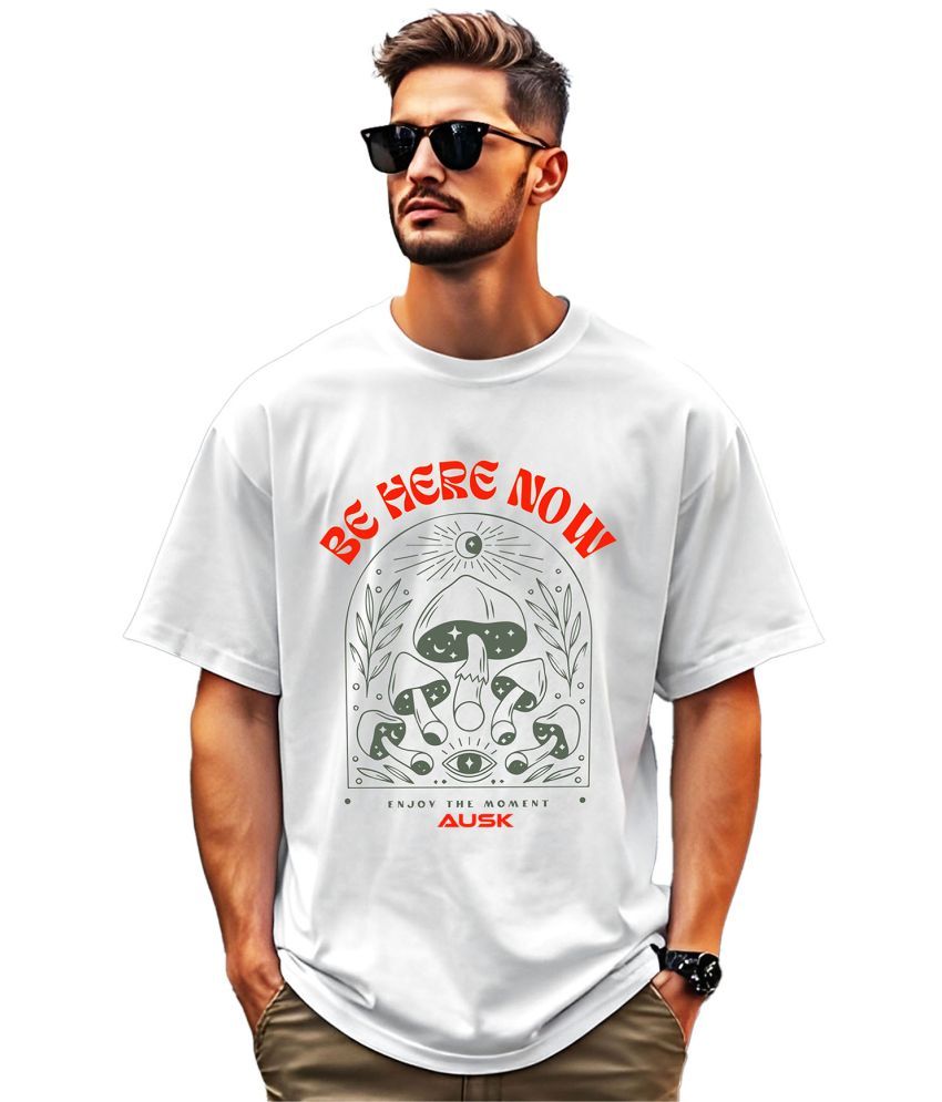     			AOOSH Cotton Oversized Fit Printed Half Sleeves Men's Round T-Shirt - White ( Pack of 1 )