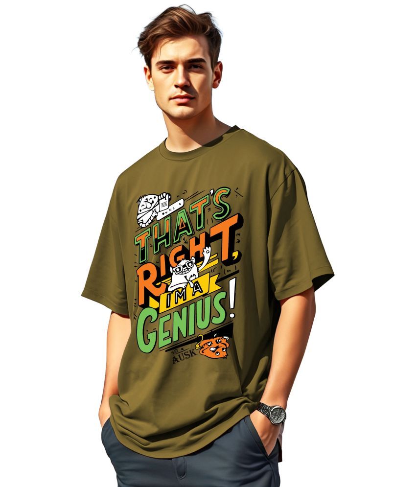     			AOOSH Cotton Oversized Fit Printed Half Sleeves Men's Round T-Shirt - Green ( Pack of 1 )