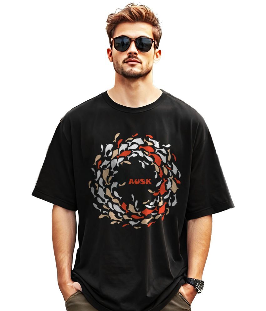     			AOOSH Cotton Oversized Fit Printed Half Sleeves Men's Round T-Shirt - Black ( Pack of 1 )