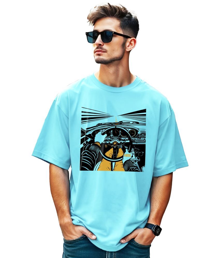     			AOOSH Cotton Oversized Fit Printed Half Sleeves Men's Round T-Shirt - Sky Blue ( Pack of 1 )