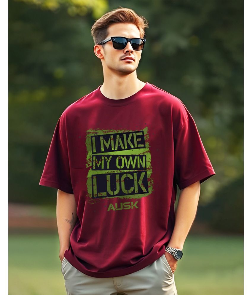     			AUSK Cotton Oversized Fit Printed Half Sleeves Men's Round T-Shirt - Maroon ( Pack of 1 )