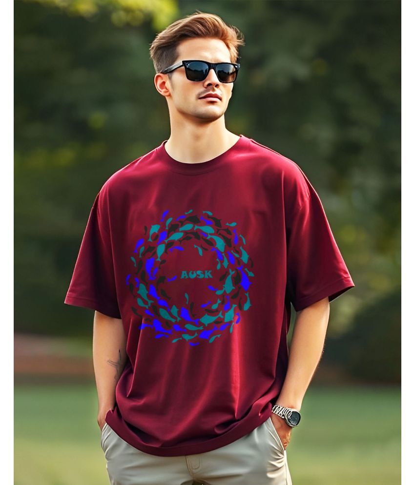     			AUSK Cotton Oversized Fit Printed Half Sleeves Men's Round T-Shirt - Maroon ( Pack of 1 )