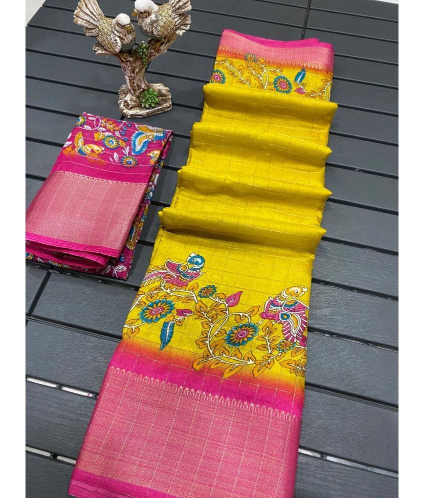     			Rangtulika Ethnics Cotton Printed Saree With Blouse Piece ( Yellow , Pack of 1 )