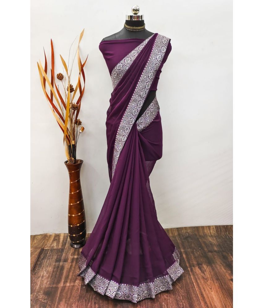     			Rangtulika Ethnics Georgette Solid Saree With Blouse Piece ( Purple , Pack of 1 )