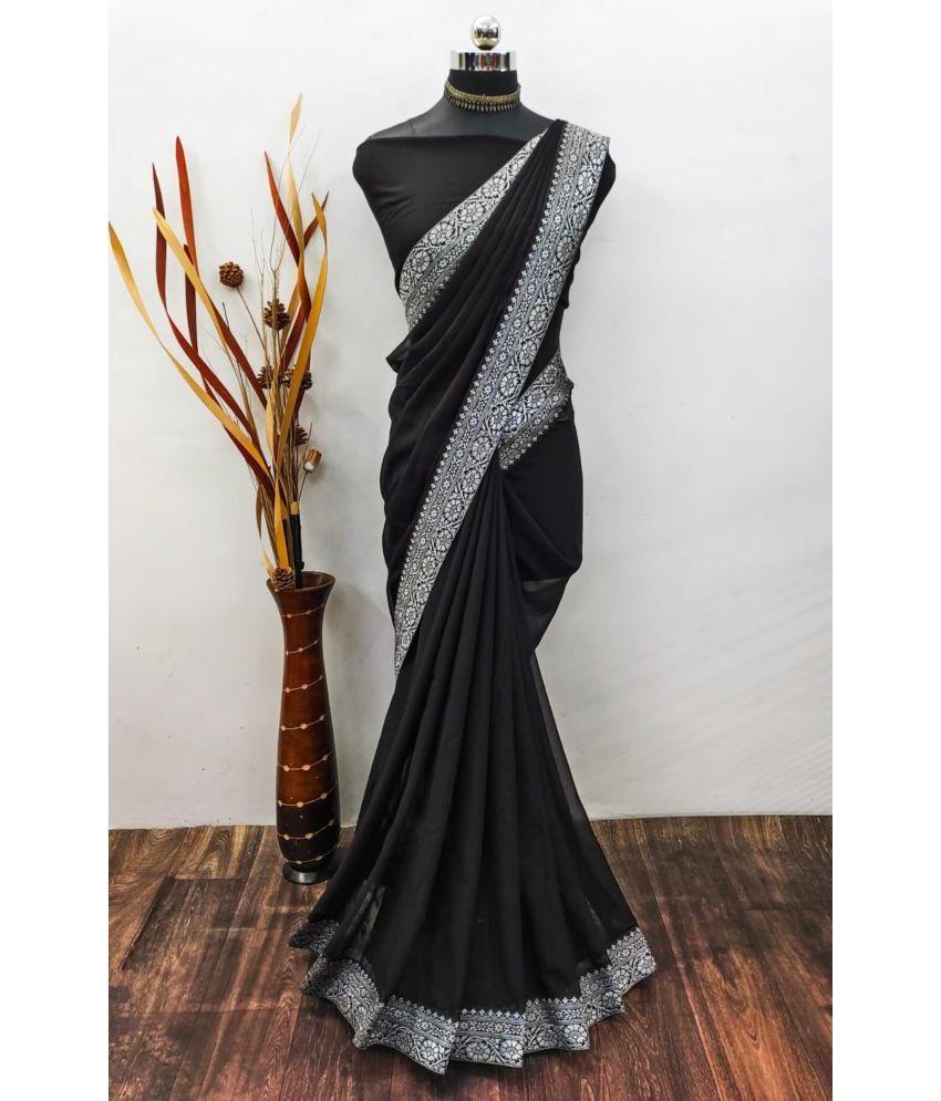     			Rangtulika Ethnics Georgette Solid Saree With Blouse Piece ( Black , Pack of 1 )