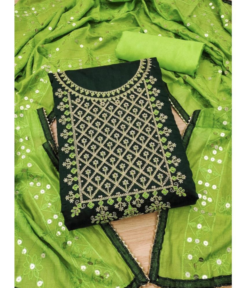     			Rangtulika Ethnics Unstitched Cotton Embroidered Dress Material - Green ( Pack of 1 )