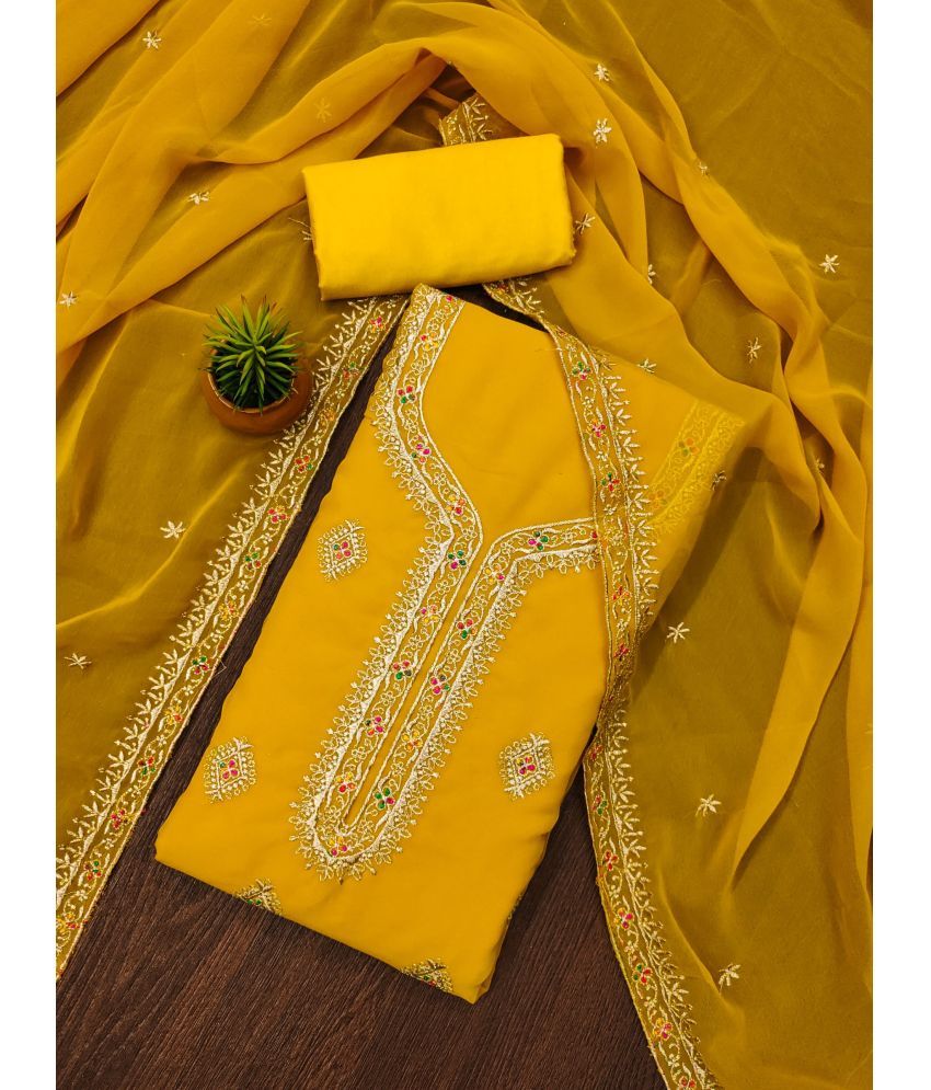     			Rangtulika Ethnics Unstitched Georgette Embroidered Dress Material - Yellow ( Pack of 1 )