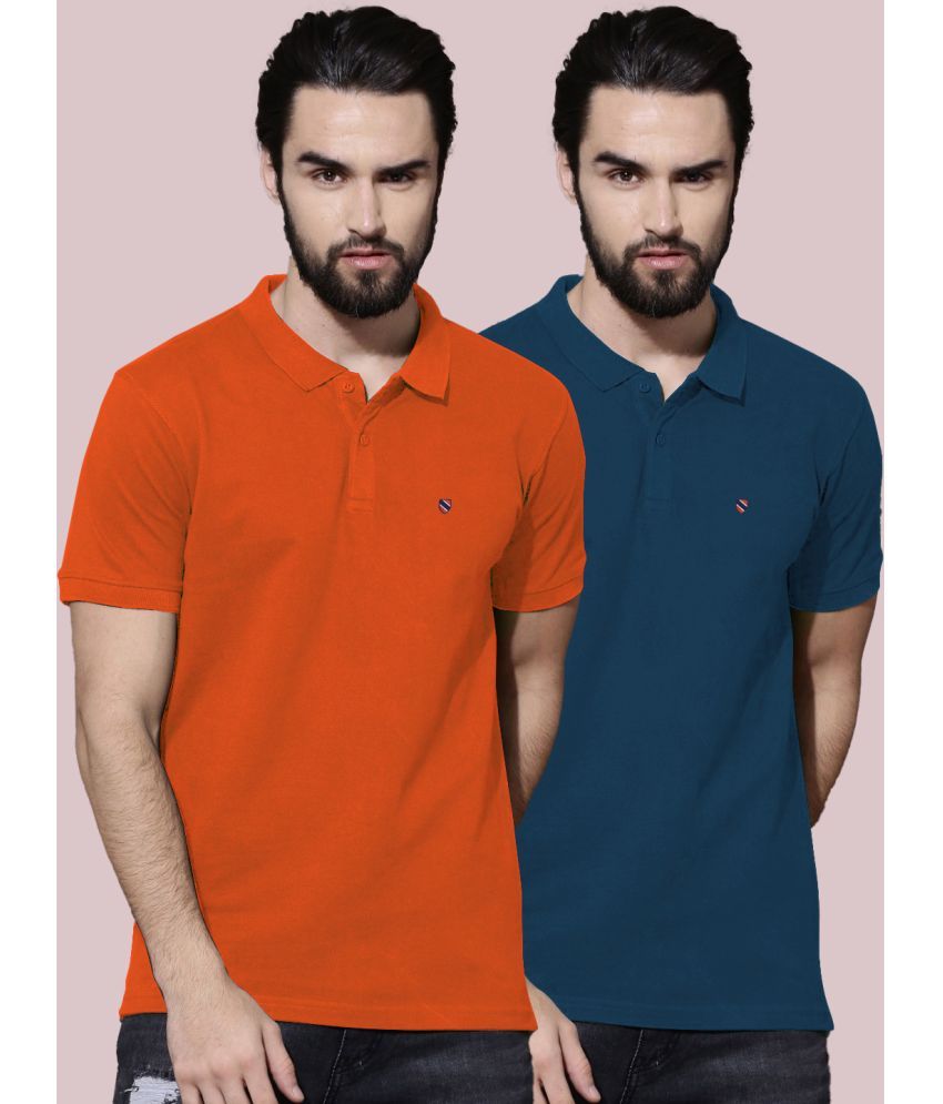     			AIN6 Pack of 2 Cotton Regular Fit Solid Half Sleeves Men's Polo T Shirt ( Orange )