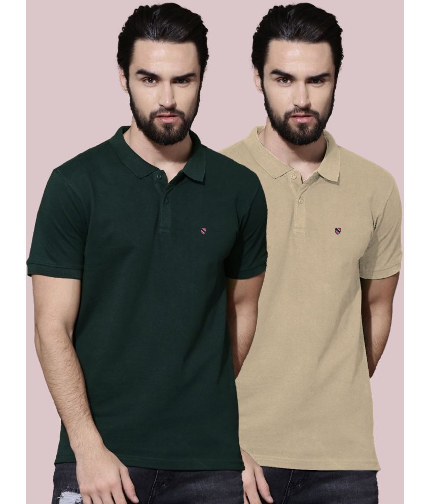     			AIN6 Pack of 2 Cotton Regular Fit Solid Half Sleeves Men's Polo T Shirt ( Dark Green )