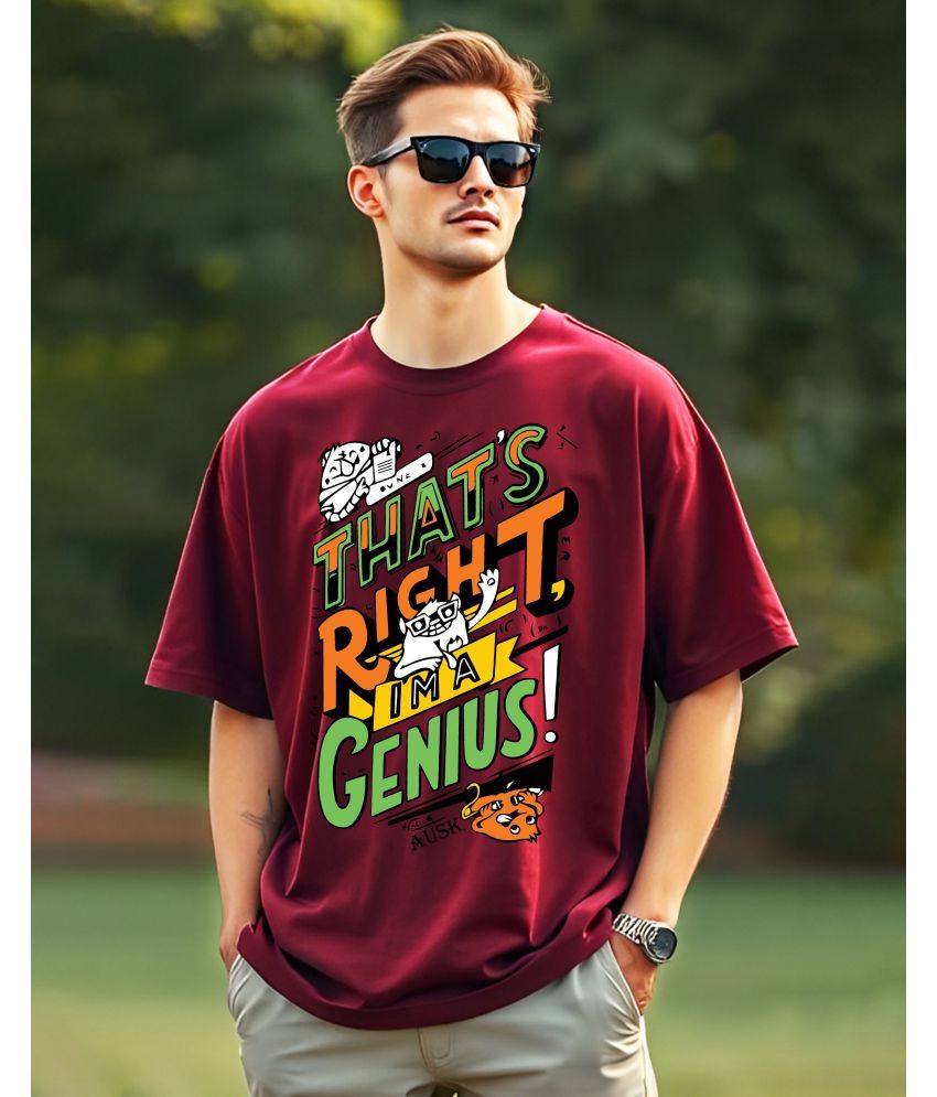     			AUSK Cotton Oversized Fit Printed Half Sleeves Men's Round T-Shirt - Maroon ( Pack of 1 )