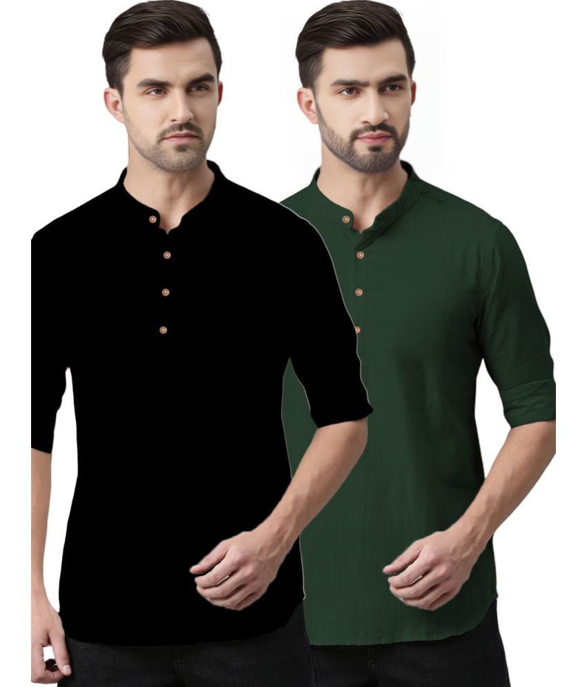     			Apektra Green Cotton Blend Men's Regular Kurta ( Pack of 2 )