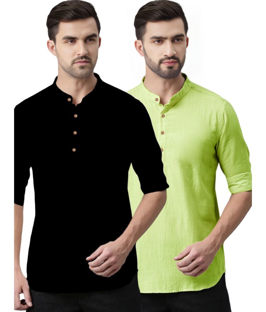     			Apektra Sea Green Cotton Blend Men's Regular Kurta ( Pack of 2 )