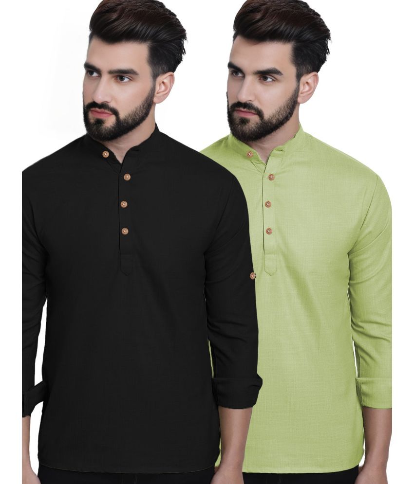     			Apektra Sea Green Cotton Blend Men's Regular Kurta ( Pack of 2 )