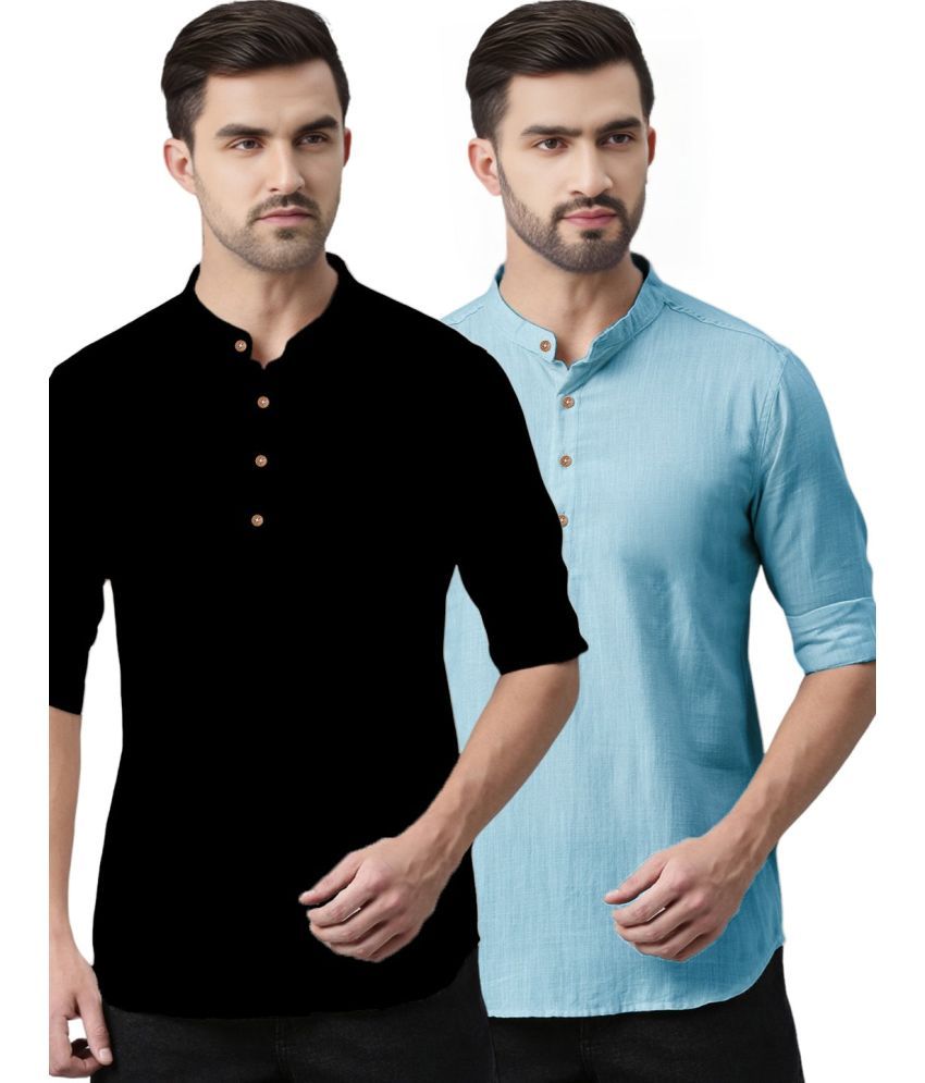     			Apektra Sky Blue Cotton Blend Men's Regular Kurta ( Pack of 2 )