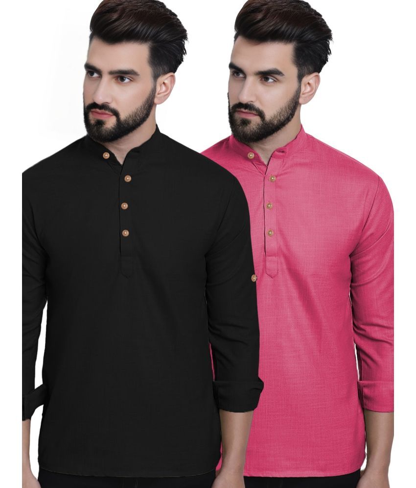     			BHUVIKOO Pink Cotton Blend Men's Regular Kurta ( Pack of 2 )