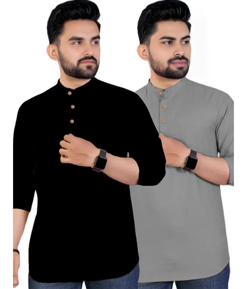     			DiAsh Grey Cotton Blend Men's Regular Kurta ( Pack of 2 )