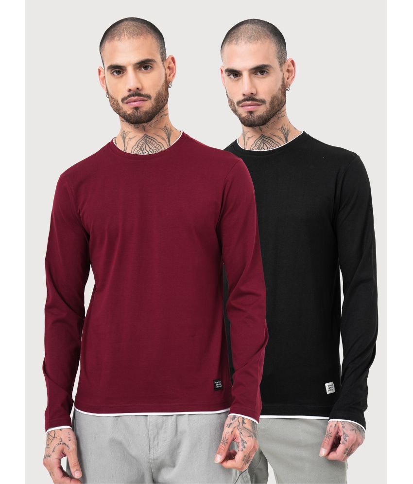     			GENOA 100% Cotton Slim Fit Solid Full Sleeves Men's Round T-Shirt - Maroon ( Pack of 2 )