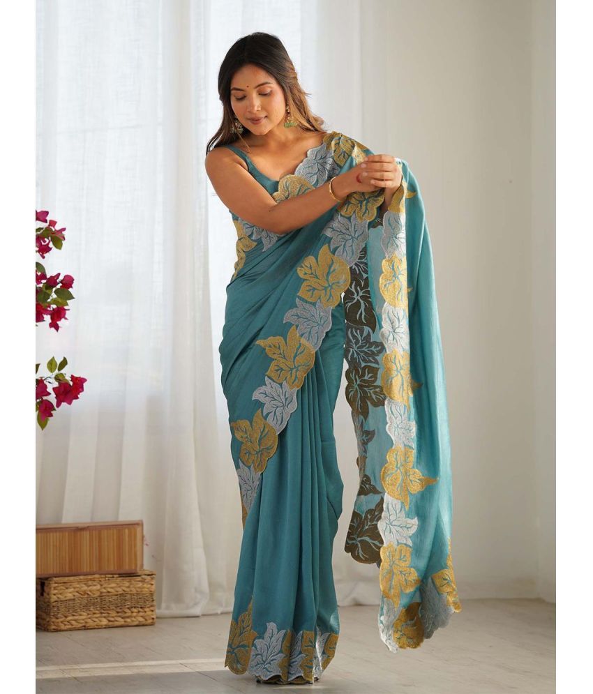     			Nayanthara Trends Silk Embroidered Saree With Blouse Piece ( Blue , Pack of 1 )