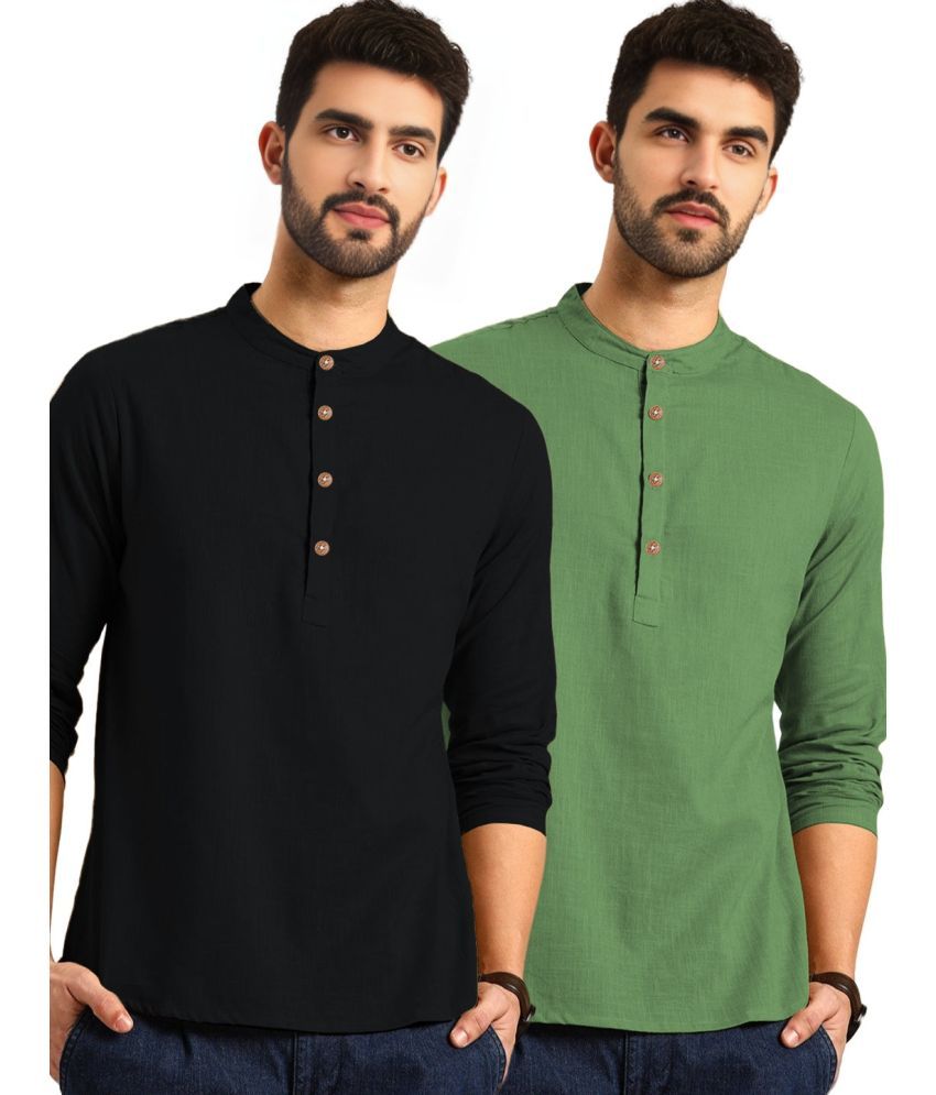     			TrendiVastra Light Green Cotton Blend Men's Regular Kurta ( Pack of 2 )