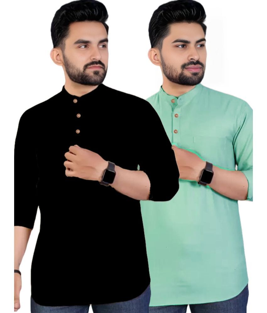     			TrendiVastra Silver Cotton Blend Men's Regular Kurta ( Pack of 2 )