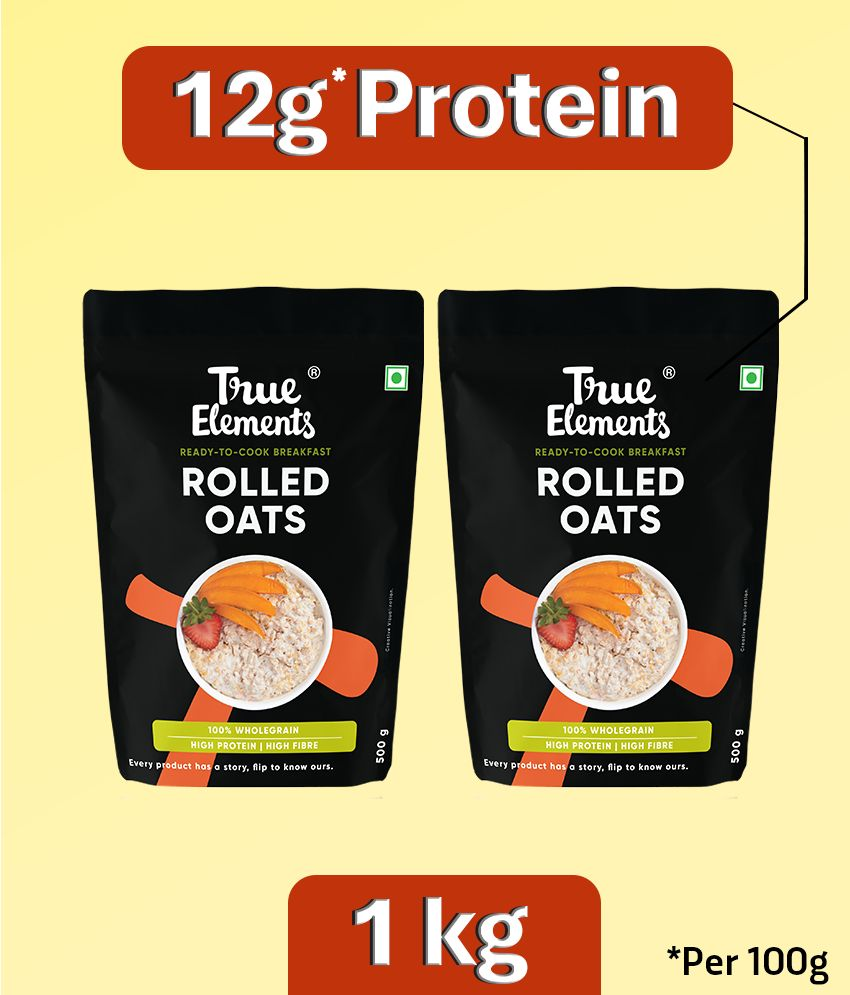     			True Elements Rolled Oats - Gluten Free Oats, High Fibre, 100% Wholegrain, 1 Kg (Pack of 2)