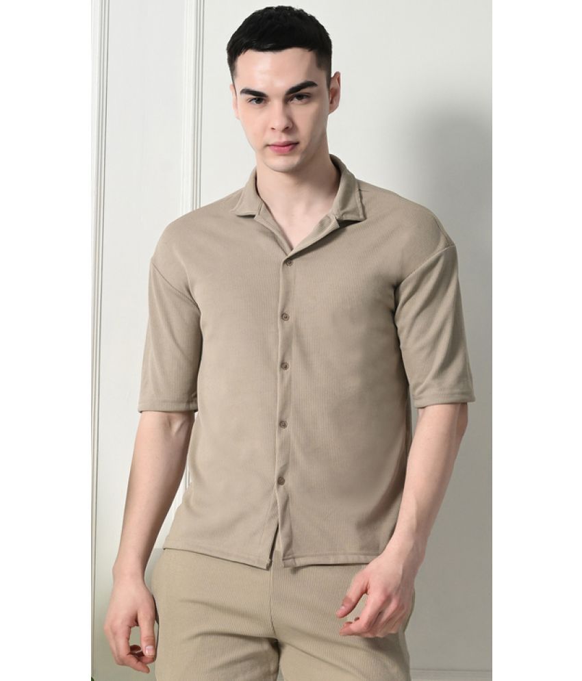     			clafoutis Polyester Regular Fit Striped Half Sleeves Men's Casual Shirt - Beige ( Pack of 1 )