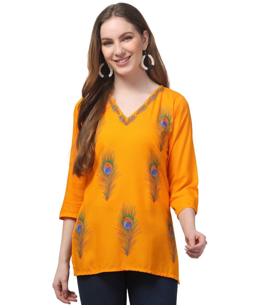     			Aura Glam Pack of 1 Rayon Printed Straight Women's Kurti - ( Orange )