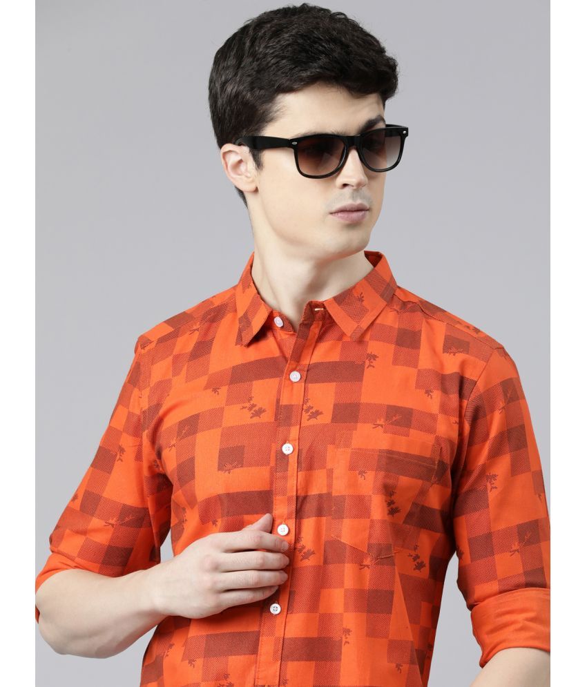     			Lucky Roger Cotton Blend Regular Fit Printed Full Sleeves Men's Casual Shirt - Orange ( Pack of 1 )