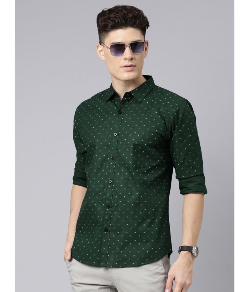     			Lucky Roger Cotton Blend Regular Fit Printed Full Sleeves Men's Casual Shirt - Dark Green ( Pack of 1 )