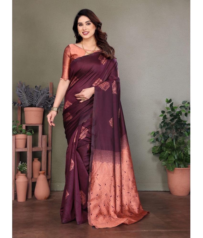     			PHORIA STYLE Banarasi Silk Woven Saree With Blouse Piece ( Maroon , Pack of 1 )